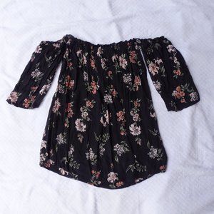 Black Floral Off the Shoulder Top